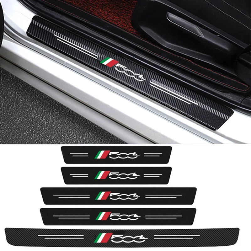 Carbon Fiber Car Threshold Strip Waterproof Protect Film for Fiat 500L Logo Trunk Door Sill Anti Kick Sticker Auto Interior