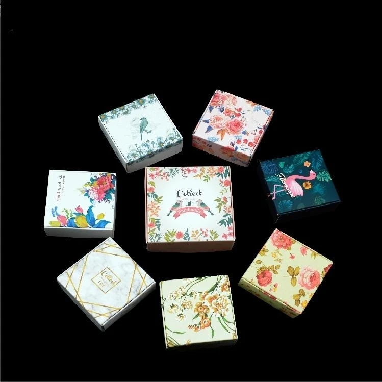 10pcs/lot Flower And Bird Pattern Small Jewelry Box Foldable Handmade Soap Packaging Box Lovely Mermaid Boxes For Gifts