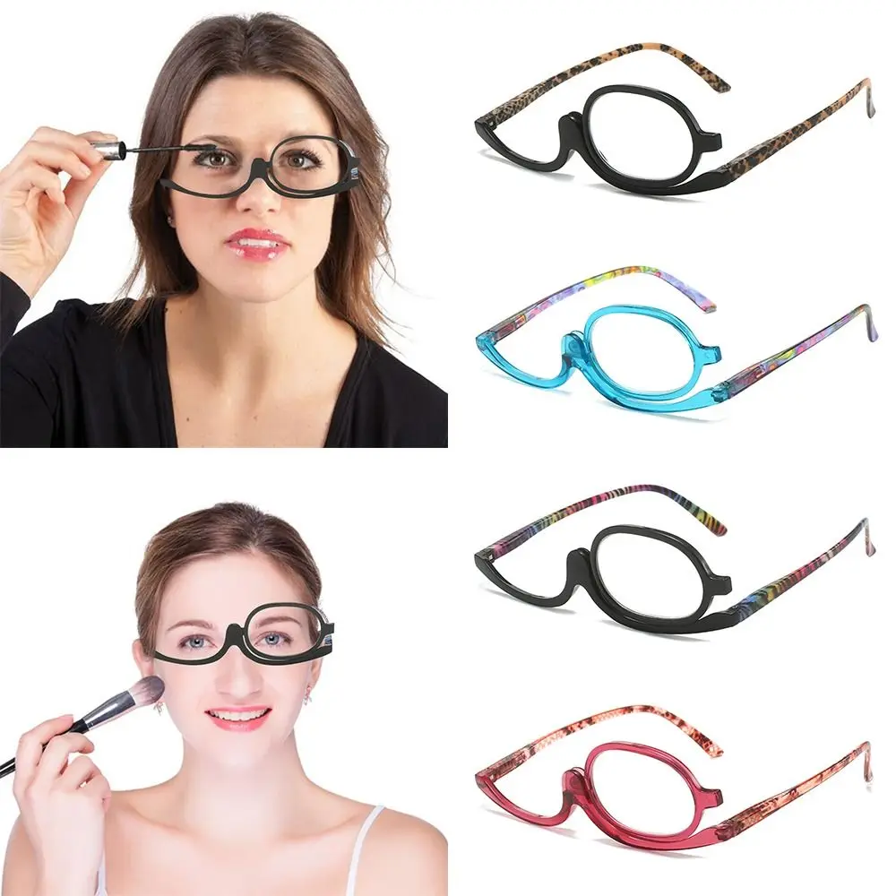 Women Portable Magnifying Rotating Makeup Glasses Flip Down Lenses Colourful Frame Cosmetic Readers Diopter +1.50~+4.0