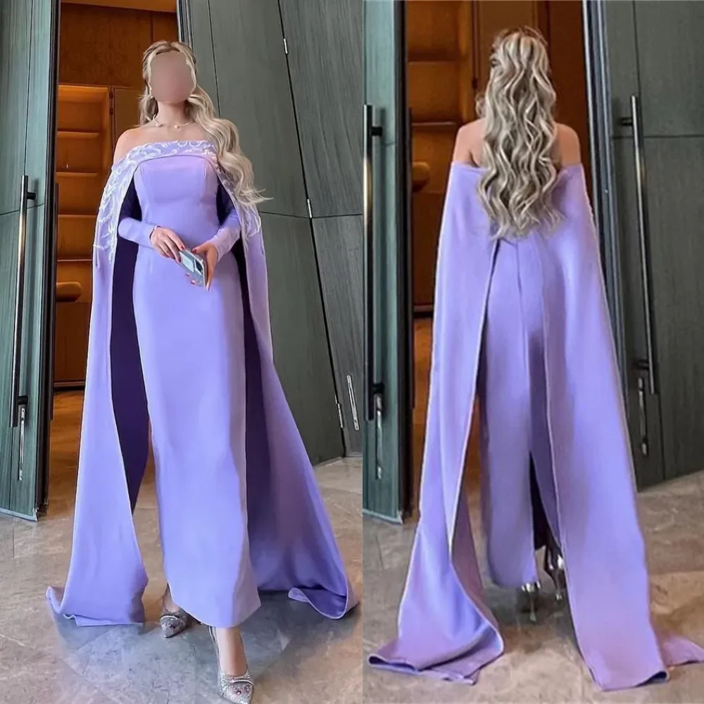 

Elegant Off-the-shoulder Mermaid Sheath Evening Dresses Watteau Open back Vertically Satin Anke length Exquisite vestidos فساتين