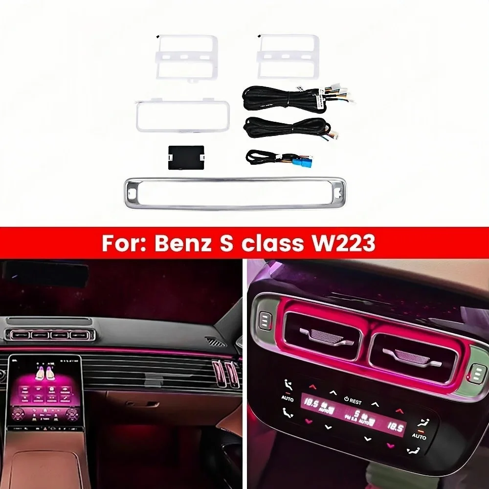 RGB color streamer Fo Benz S-Class W223 2020+ 64 Colors Ambient Light Air Vents LED Outlet Panel Cover Instrument Precise Fit
