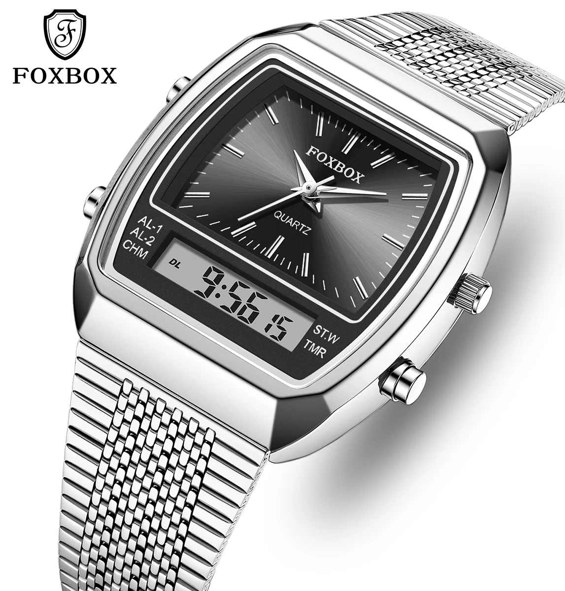 FOXBOX 2026 Luxury Men's Watch Double Display Waterproof Military Digital Fashion Vintage Watches for Men Quartz Wristwatch+BOX