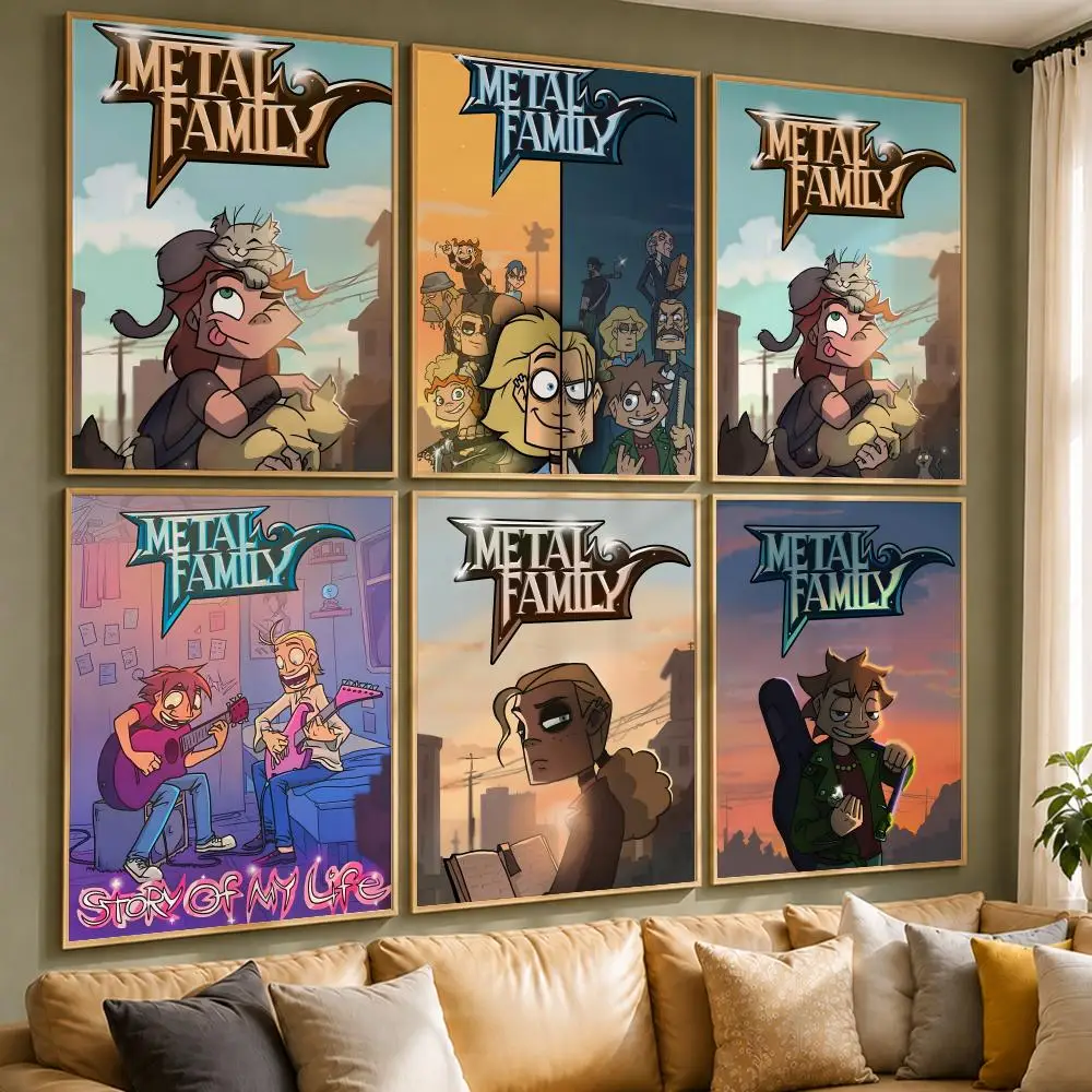 Popular Cartoon M-Metal FamilyS Poster Vintage Retro Anime Poster Stickers Peel and Stick Wall Art Home Decor