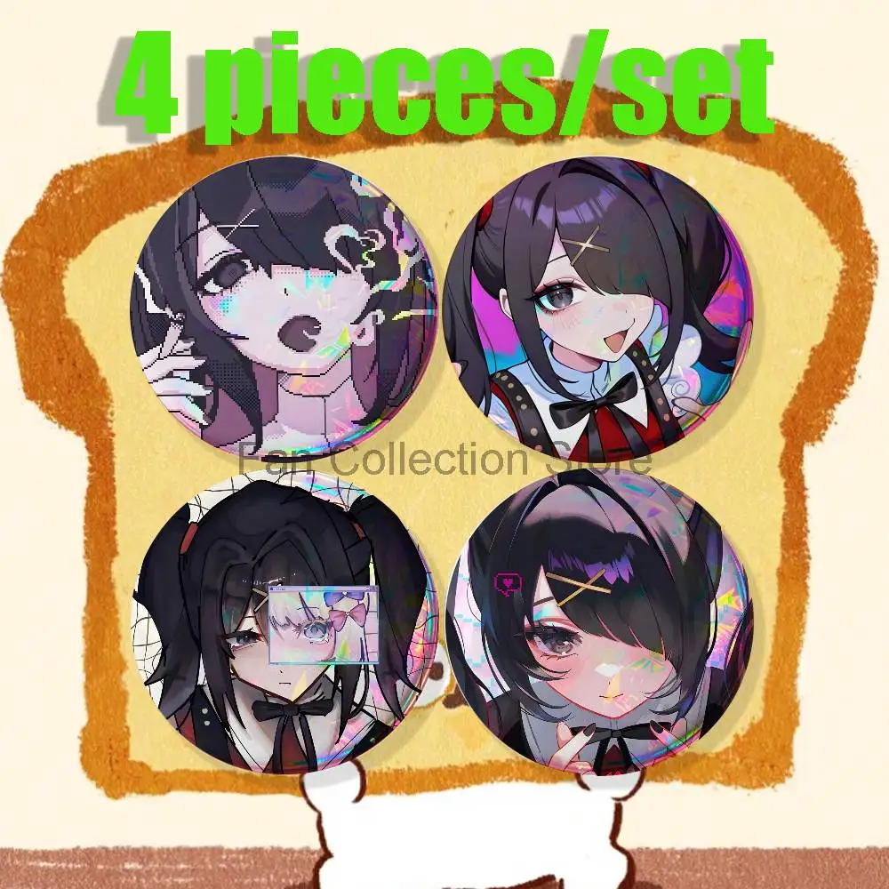 Ame N-Needy Streamer Overload Brooches Backpack Accessories 25,32,44,58,75mm Round Enamel Pins 4-piece set Cartoon Anime Badge