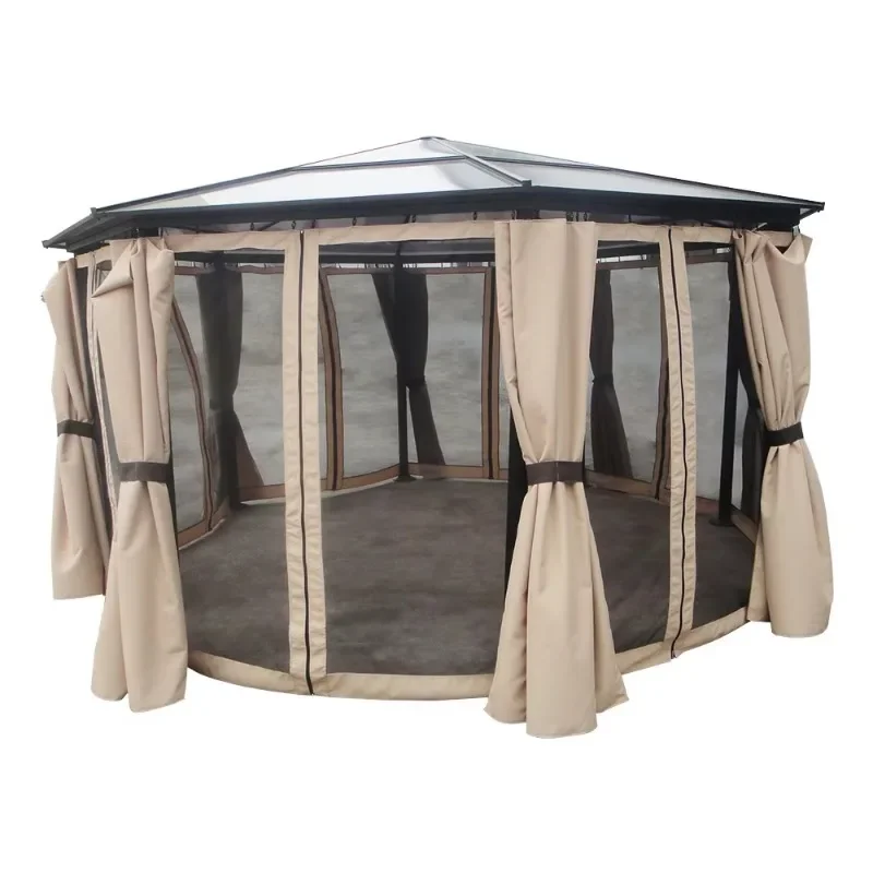 Outdoor polycarbonate aluminum hexagonal pavilion with mosquito net