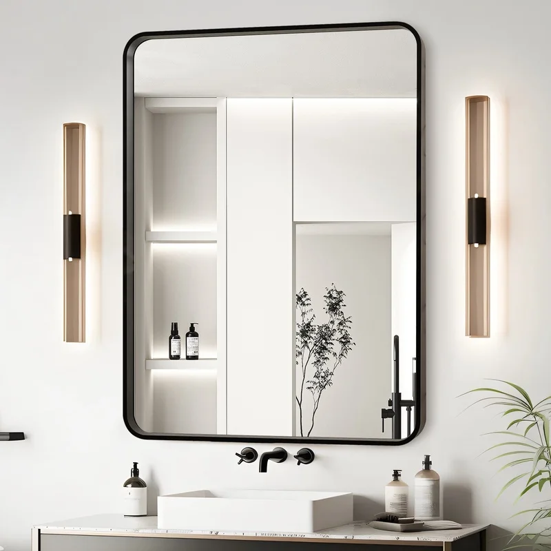 

24x32 Inch Black Aluminum Frame Bathroom Mirror