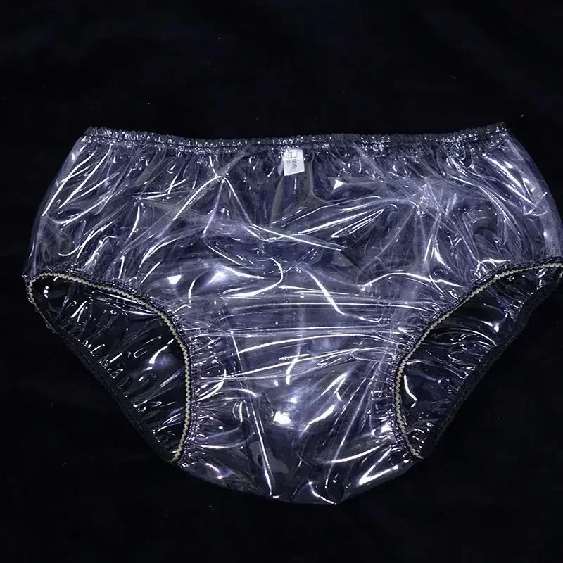

2026 Fully transparent PVC mid waist men's thick 20 silk plastic film sexy see through men's underwear