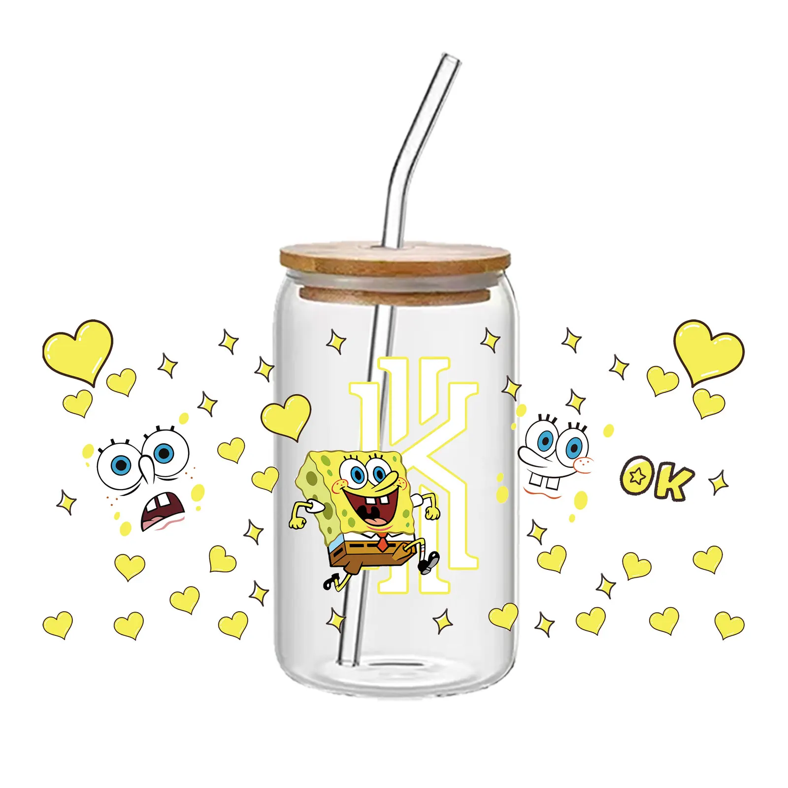 SpongeBob UV DTF Transfer Sticker Voor 16oz Libbey Glas Sticker Cup Wrap Decal DIY Permanente Zelfklevende Waterdicht