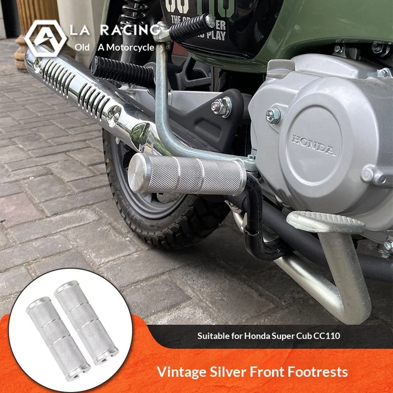 【Premium】For Honda Cub CC110 motorcycle modification, front foot pedals with silver texture, simple retro style