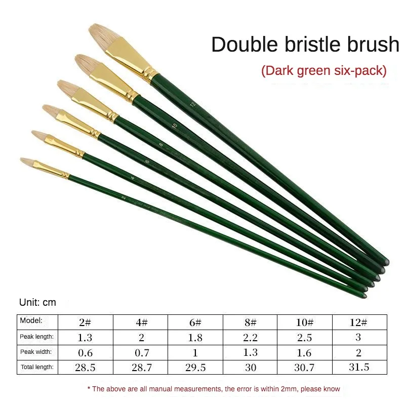 6 Pcs Pig Bristle Green Long Birch Wood Rod Set Oil Painting Brush Hazelnut Shaped Hard Hair Acrylic Acid Brush Art Supplies