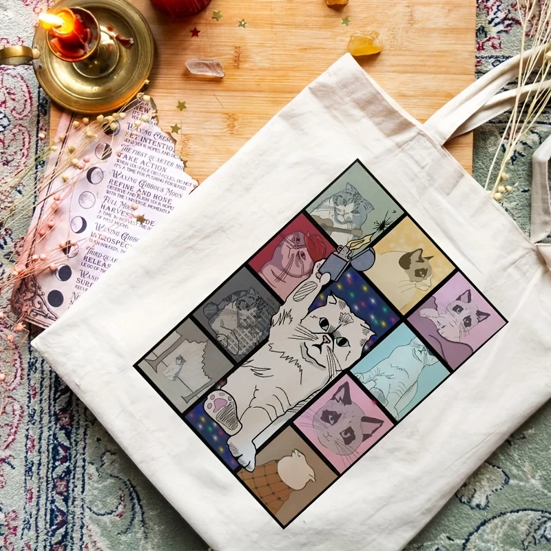 The Eras Tour Cat Version Pattern Tote Bag, Taylor Tote Bag,  Shoulder Bag, Canvas Bag, Christmas Birthday Gift