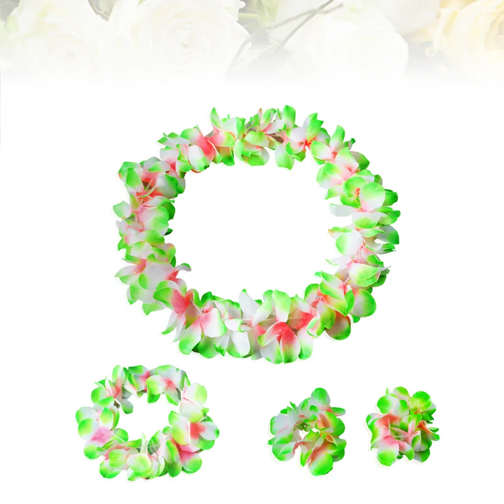 

4Pcs Hawaiian Flower Garland Set Handcrafted Floral Wreath Necklace Bracelets Flower Crown for Special Events Wreath