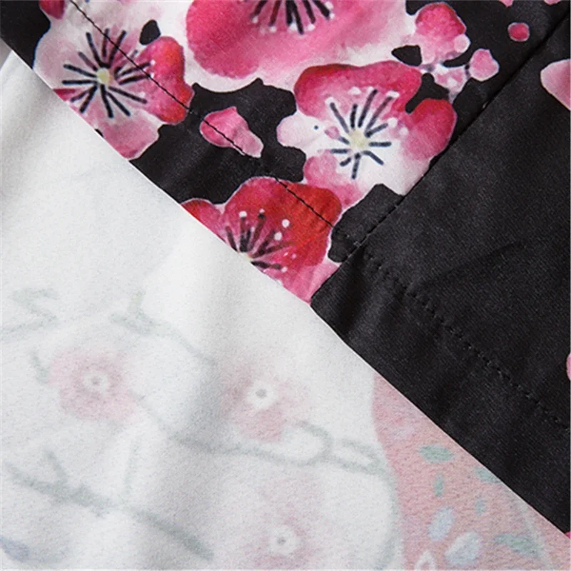 Bebovizi-ropa de calle de moda negra para hombres y mujeres, cárdigan Kimono con estampado de belleza, bata China Haori Obi, ropa tradicional