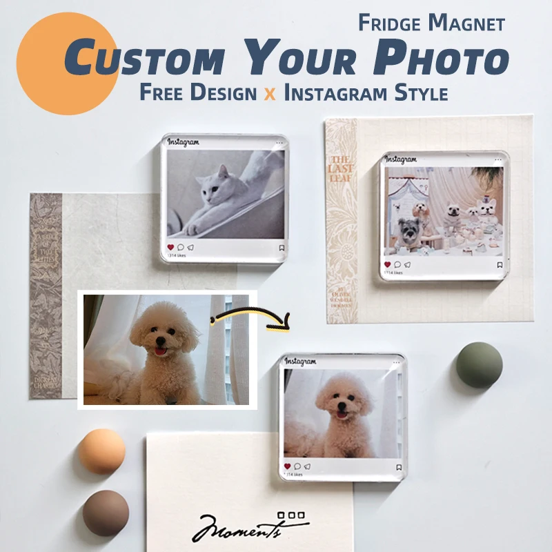 Custom 5mm Acrylic Fridge Magnet with Free Design Service Instagram Style Personalized Photo Refrigerator Magnet Pet Gift 5x5cm