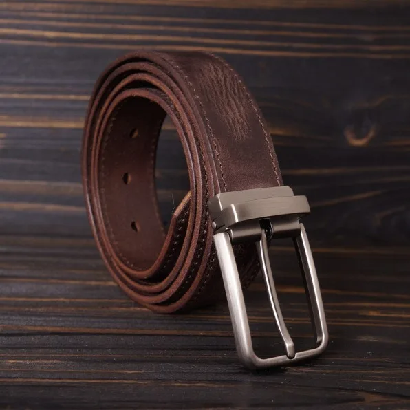 Distressed Leather Belt for Men with Automatic Buckle and Hand-Dyed Color 3.5cm Width