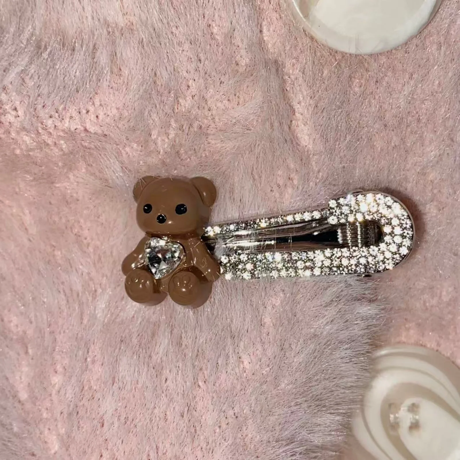 1 قطعة المرأة الخريف الشتاء لطيف الدب حجر الراين مقاطع الشعر موضة سباركلي إكسسوارات الشعر زينة الشعر الأنيقة #4