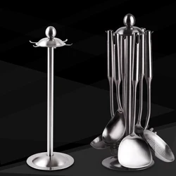 Stainless Steel Kitchen Utensils Holder Stand Rack Organizer 360 Degree Rotating Carousel with 6 Hooks