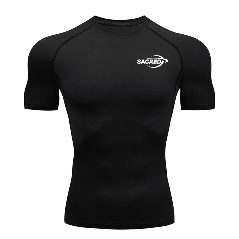 

Мужская быстросохнущая компрессионная футболка для фитнеса с стильным принтом, коротким рукавом, эластичная и дышащая, идеально подходит для летних тренировок