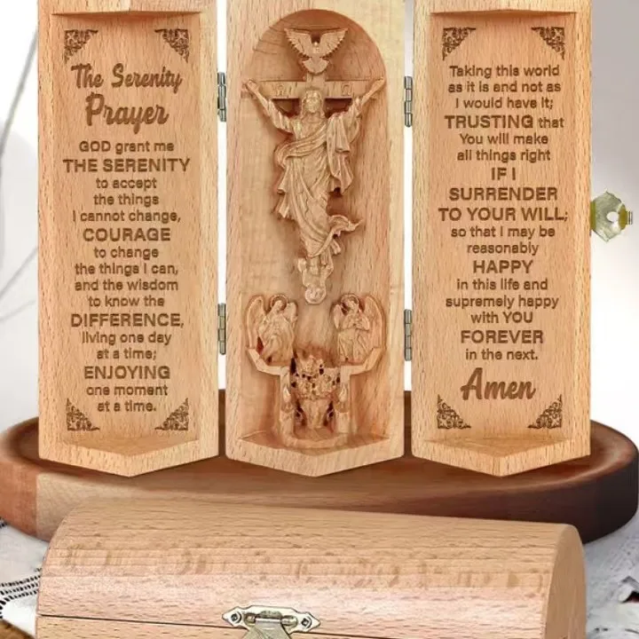 Wood Sculpture Nativity Family Decor Father In Heaven Christian Cylinder Decor Serenity Prayer Christian Statue Of Jesus
