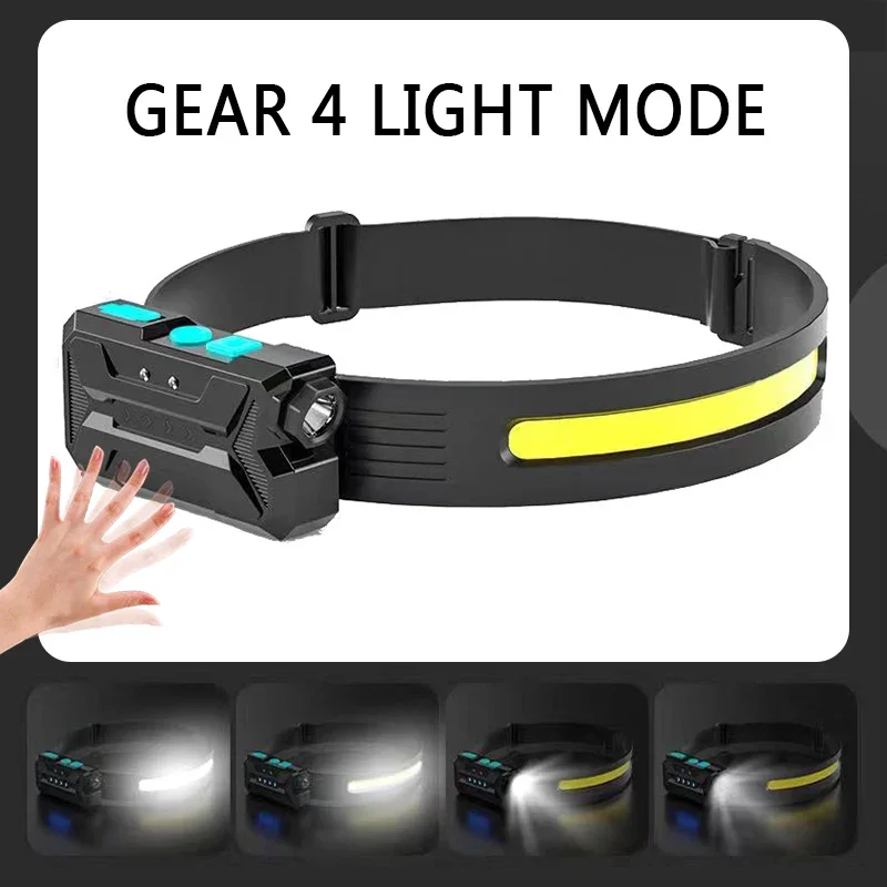 COB+XPE Induction Headlamp USB Rechargable LED Head Flashlight With 18650 Built-in Battery Camping Headlight Fishing Lantern