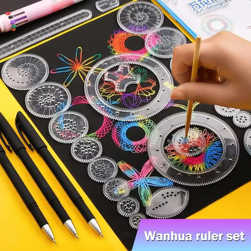 Juego de 22 Herramientas de Dibujo Geométrico, Regla Spirográfica Matemática, Rompecabezas de Pintura, Materiales de Arte Educativos
