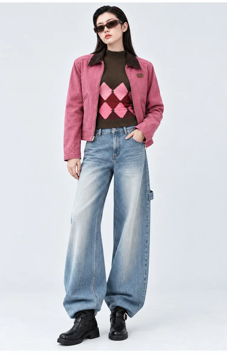 Fold Miyake Pleated Argyle Sweater Women Mock Neck Long Sleeve Brown Pink 2026 Fall Winter Preppy Retro Cozy Chic Knitwear Top view 6