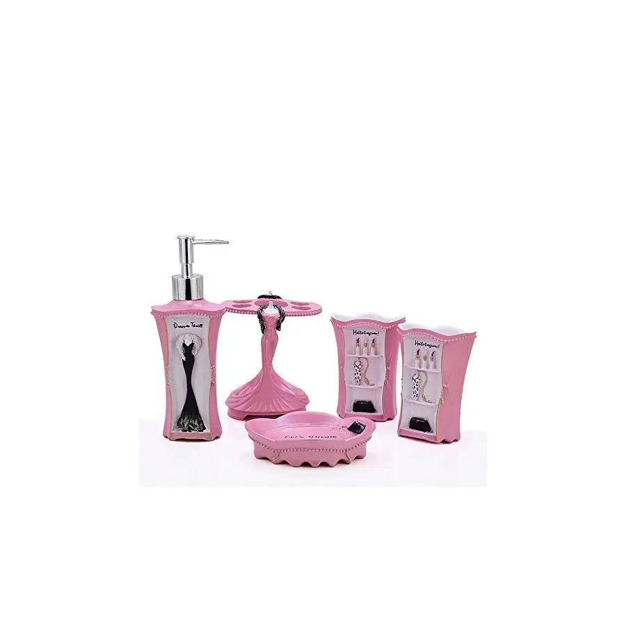 

Piece Bathroom Accessories Set, Collection Bath Set Features Soap Dispenser, Toothbrush Holder, Tumbler, amp Soap Dish Pink