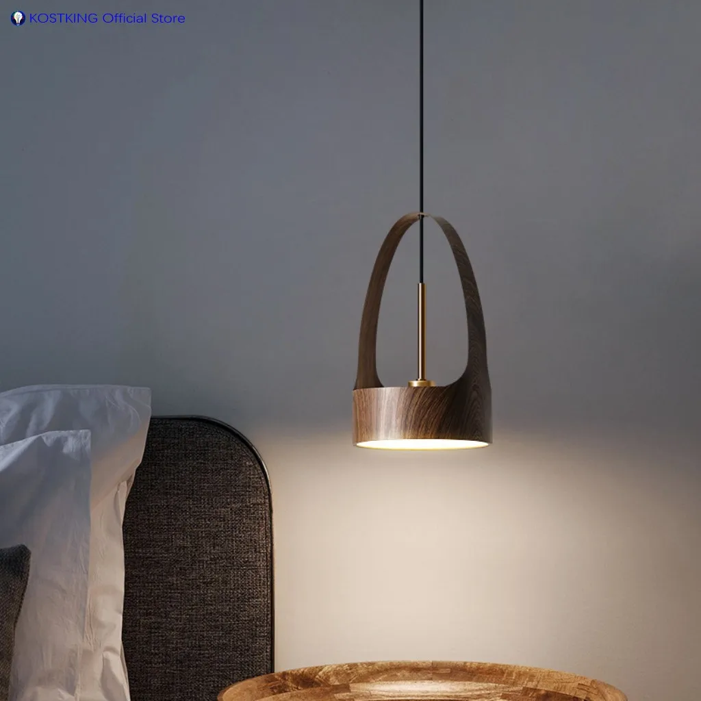 

Modern Simple Restaurant Bar Simplewood Grain Small Pendant Light Retro Creative Personality Hotel Bedroom Bedside Chandeliers