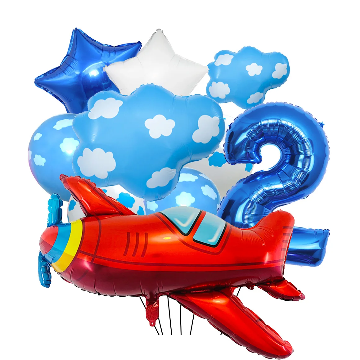 Airplane Balloon Set For Birthday Party Decoration 32inch Blue Number Balloon Cloud Balloon Plane Party Supplies