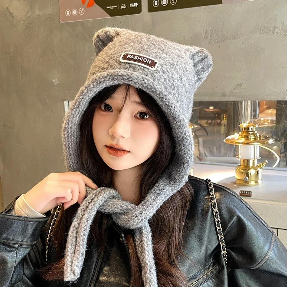 

New Thickened Cute Ear Hat Windproof Coldproof Knitted Hat Warm Cap Women