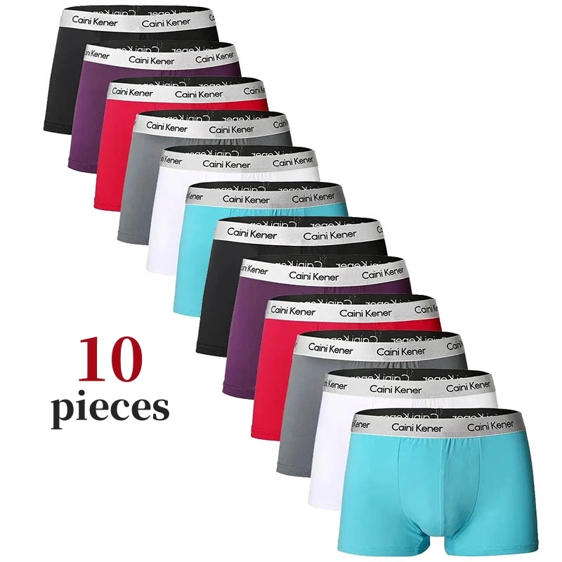 Roupa Interior Respirável Masculina, Cor Sólida, Antibacteriano, Suave, Shorts De Seda De Leite, Sexy Boxer, Marca em U, 10Pcs por Lote