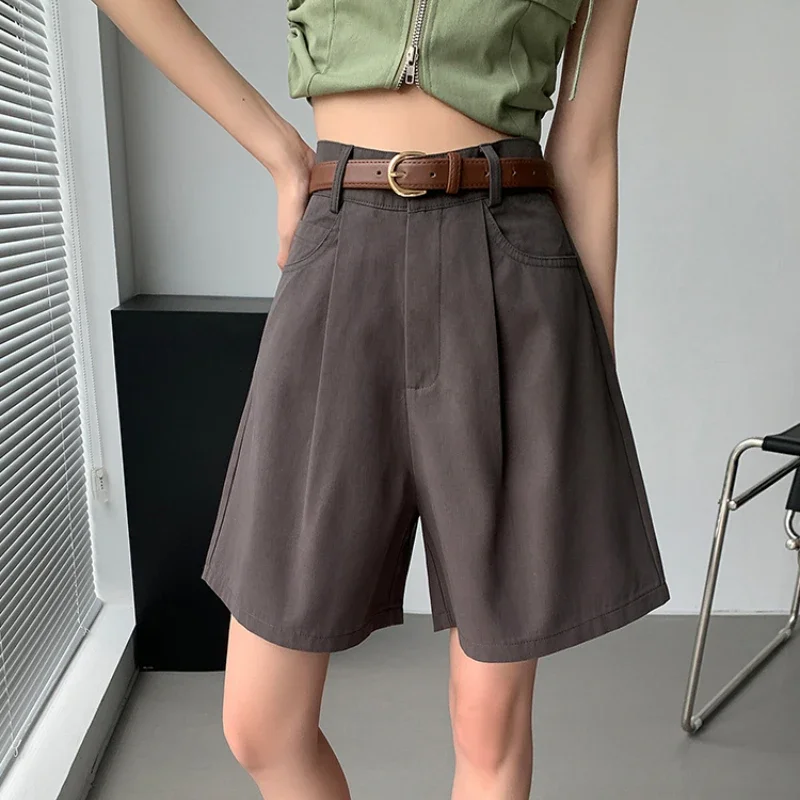 Vintage Cotton and Linen Women's Cargo Shorts Pants 2025 New Summer High Waist Solid Casual Loose Wide Leg Shorts for Women
