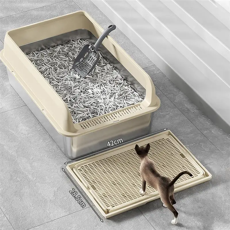 

Stainless Steel Cat Litter Box Anti-splash Cover Anti-sand Cat Litter Mat Oversized Top-entry Semi-enclosed Cat Toilet