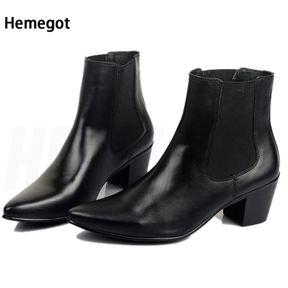 

Black Snake Pattern High-Top Boots Pointed Toe Men Boots Slip On Cowhide Handmade Men Shoes 6.5Cm High-Heeled Men's Boots