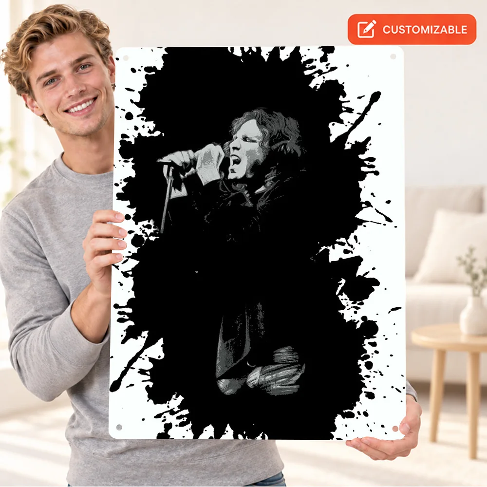 Waiting For The Sun Singer Silhouette Aluminum Poster Customized Metal Sign Monochrome Wall Art In Music Corner, Musician Gift