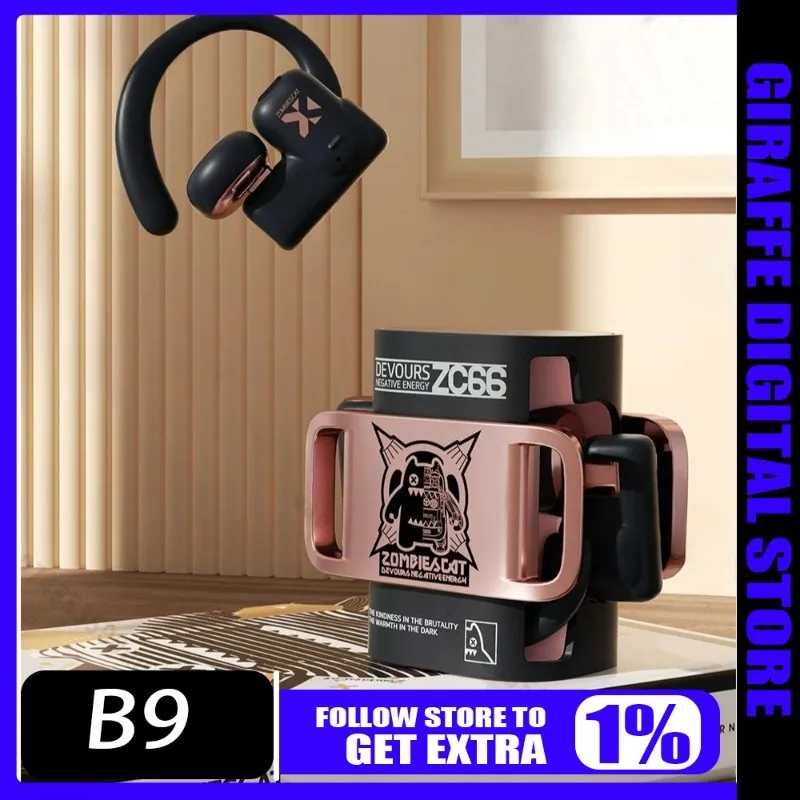 Zombiescat B9 OWS TWS سماعات لاسلكية بلوتوث 5.4 سماعات أذن مع ميكروفون ستيريو HD دعوة سماعة مفتوحة الأذن/في الأذن مزدوجة وظيفية