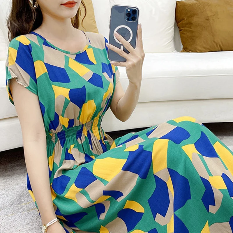 2025 Vestido midi de algodón suelto a la moda bohemio floral de verano para mujer trajes de tendencia bohemia vestidos casuales de playa y túnicas para mujer