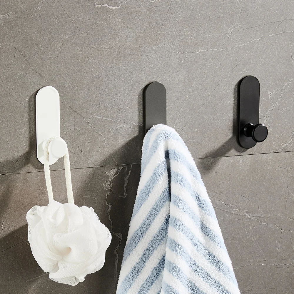 1-5Pcs Strong Adhesive Wall Hook Sticker Hanging Coat Rack Clothes Hanger Shower Robe 3M Hook Kitchen Bathroom Towel hooks Black