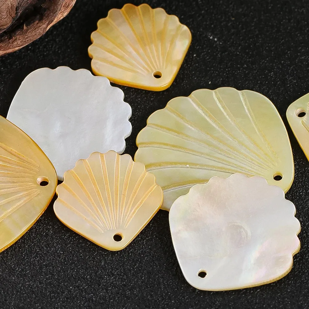 2PCS Natural Pearl Shell Charms Yellow Fan Shape Pendant DIY Making Necklace Earrings Bracelet Ornaments Gifts Fashion Jewelry
