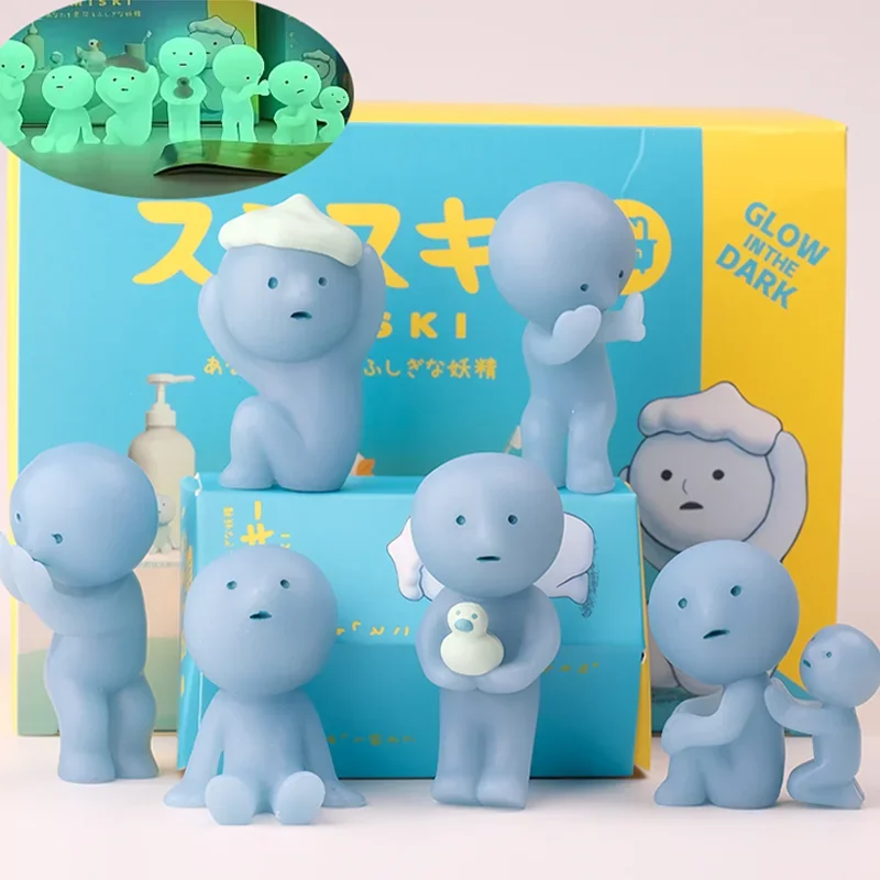 2025 جديد حار Smiski حمام سلسلة لطيف مضيئة الأخضر الداكن دمية عمل دمية الكرتون سطح المكتب صندوق أعمى نموذج هدية دمية لعبة