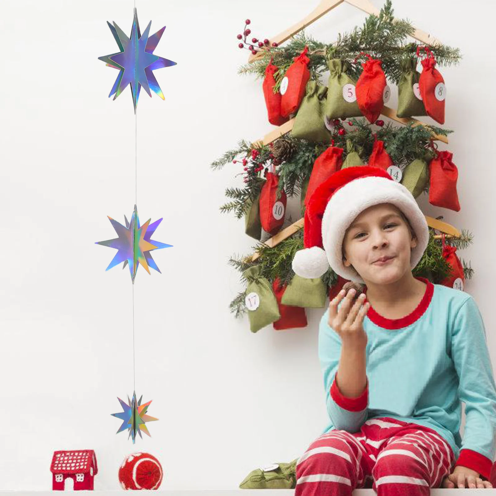 

15pcs Holographic Star Garland Iridescent Glitter Hanging Party Decor For Birthday Wedding Christmas Baby Shower Ceiling Banner