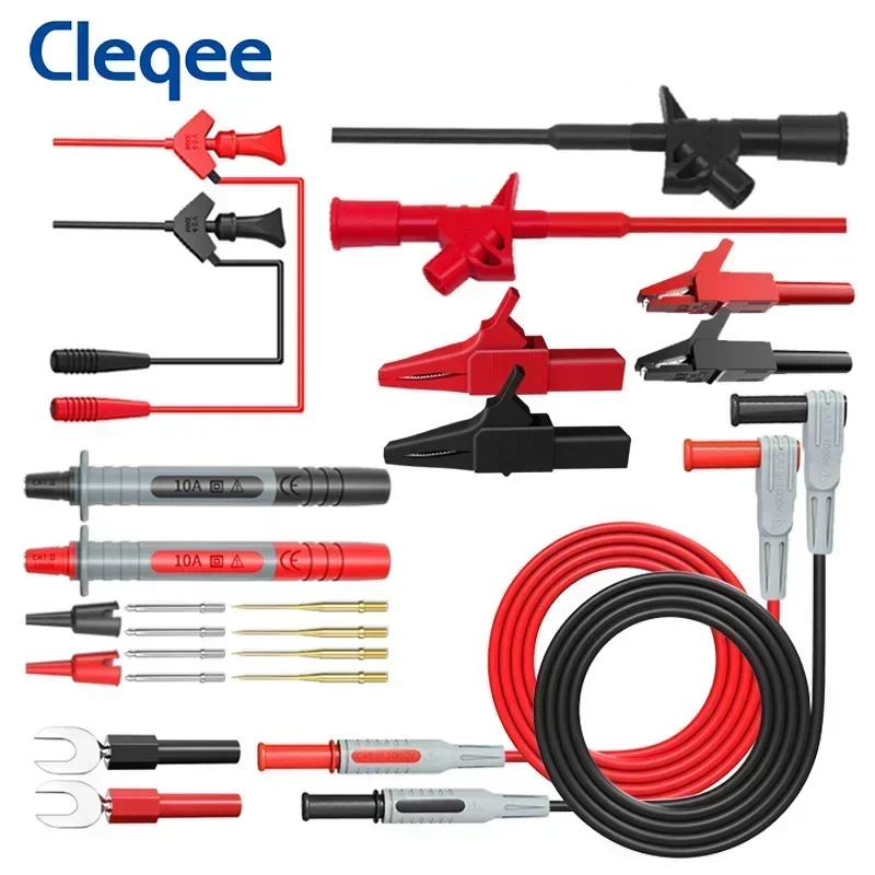 Cleqee P1300 Series Multimeter Test Lead Kit 4mm Banana Plug Cable Test Hook Clip Probe Alligator Clip Automotive Tool Kit