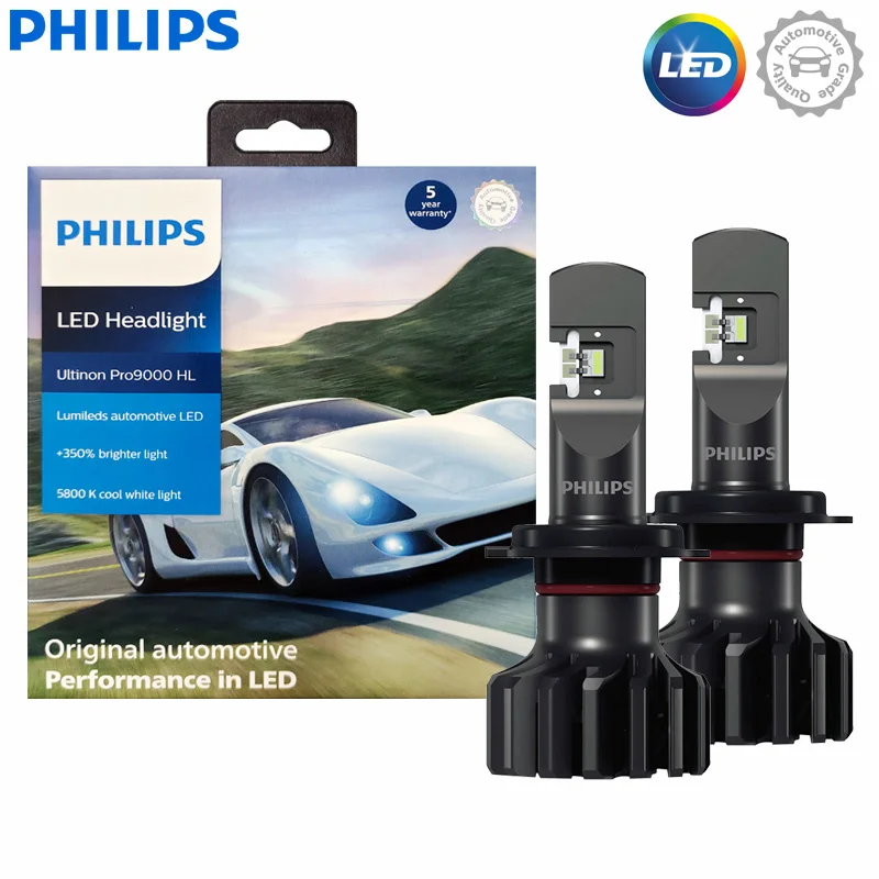 Philips Ultinon Pro9000 New Gen2 H7 LED +350% Bright Car Headlight 5800K Cool White with Lumileds LED Bulb 18W LUM11972U90X2, 2X