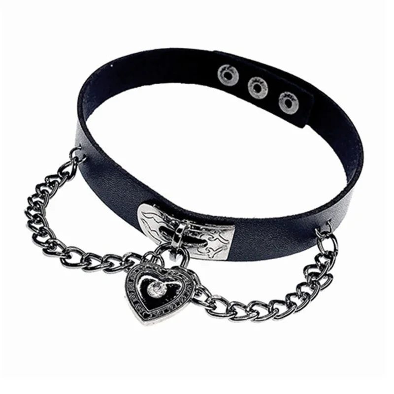 Leather Punk Choker Necklace Adjustable Individuality Streetwear Sexy Metal Collarbone Chain Collar for Women
