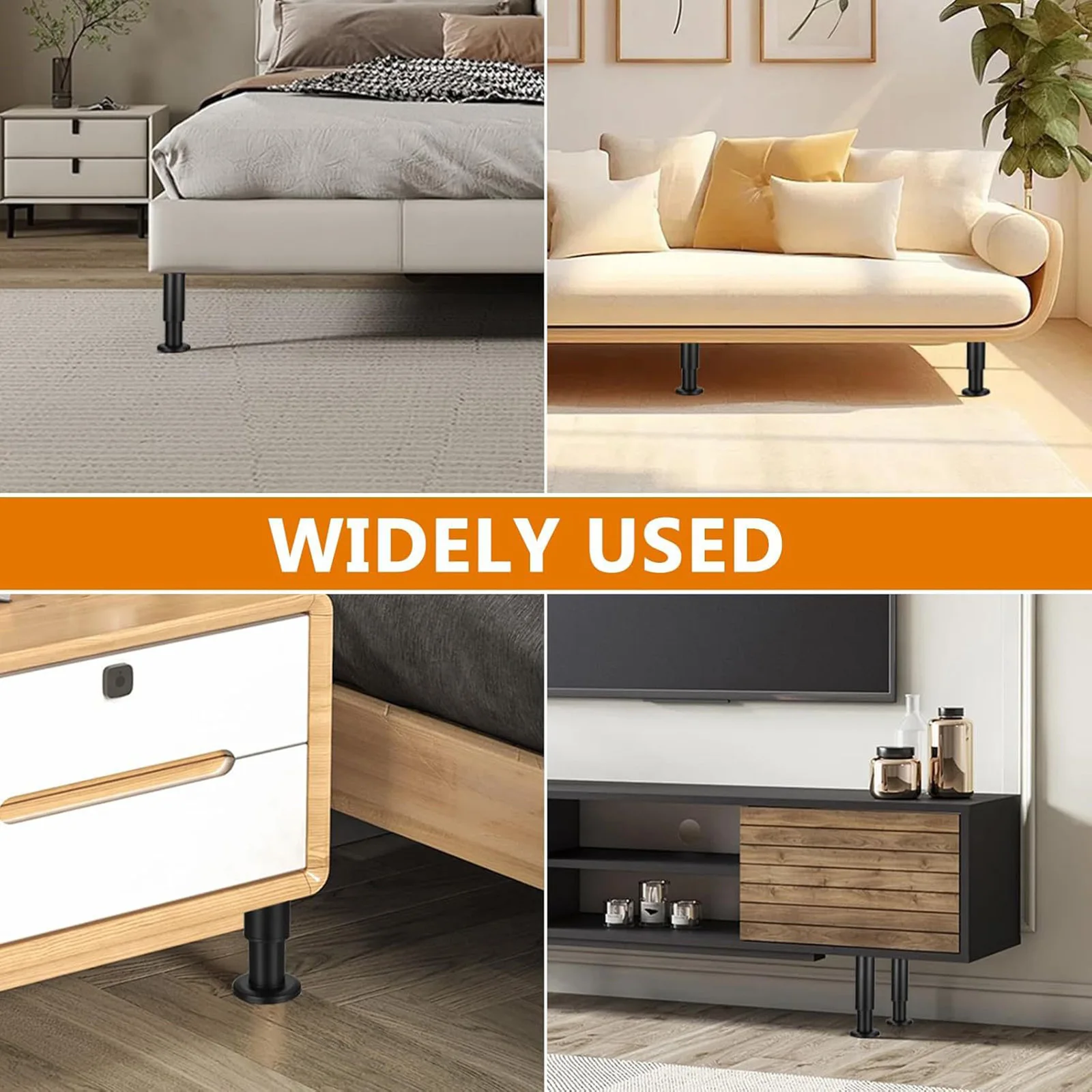 4pcs Adjustable 12-19cm Furniture Feet Rolled Steel with Rubber Base Design for Home