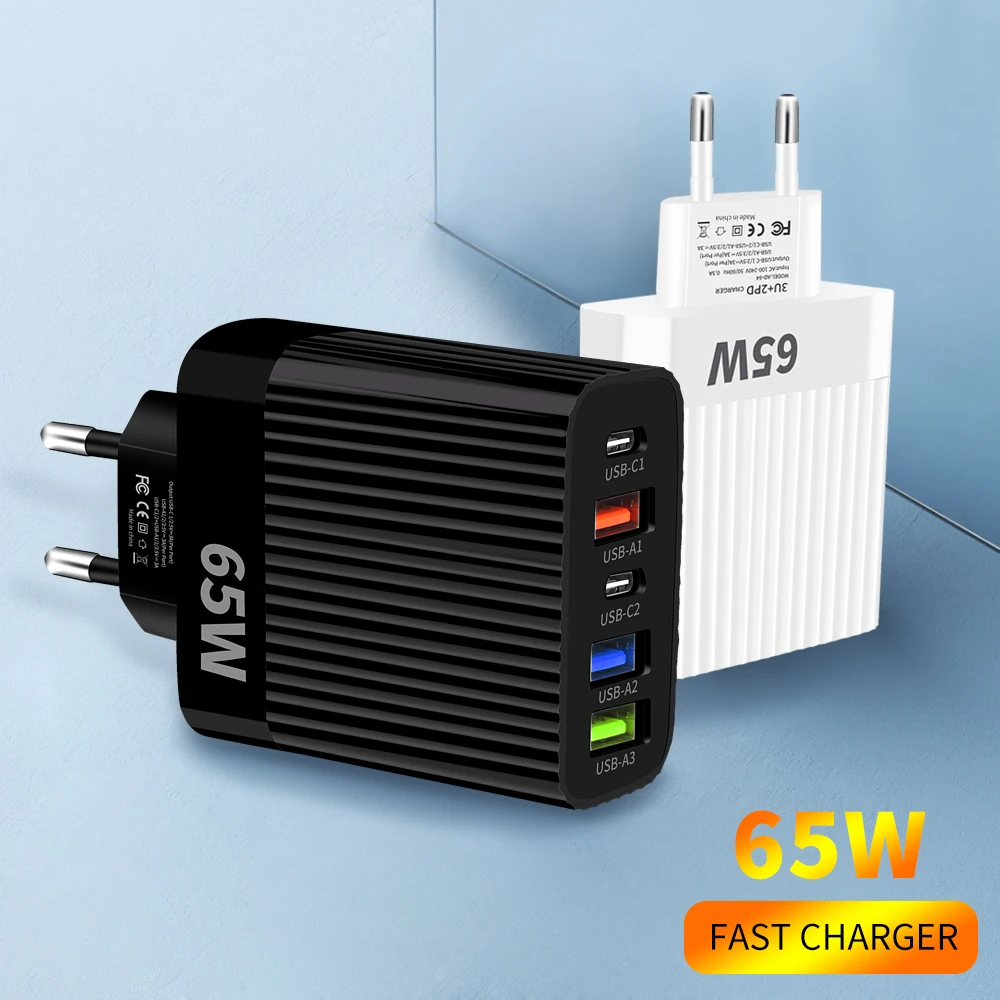 

65W USB PD Charger Quick Charge 3.0 Fast Charging For iPhone15 14 Samsung Xiaomi Multi Ports EU/US Plug Phone Charger Adapters