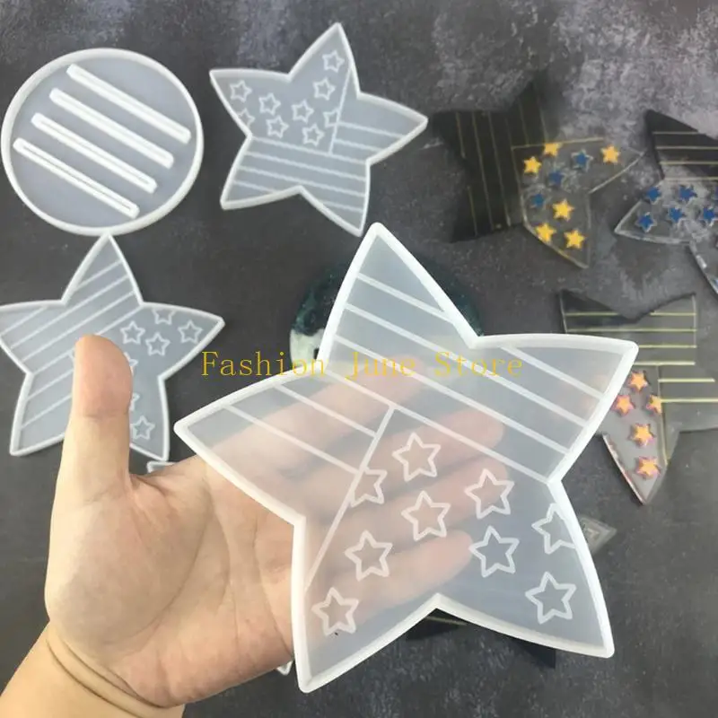 N5KA American Flag Five-pointed Star Combination Silicone Mold Office Tea Water Mirror Crystal Epoxy Mold