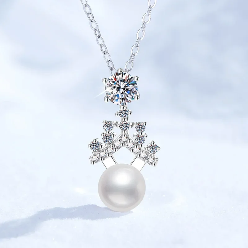 

Natural Freshwater Pearls 925 Sterling Silver 0.5ct D Color Moissanite Pendant Necklace for Women Sparkling Party Fine Jewelry