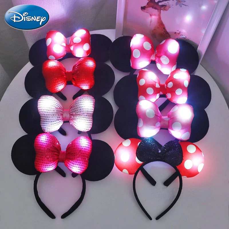 Disney headband Mickey Minnie LED Headwear Glow Party Supplies 3D Glitter Bowknot Festive party favors Halloween Xma headband