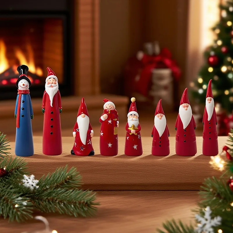 Handmade Resin Santa Claus Snowman Figurine Cute Living Room Windowsills Festive Decor Warm Winter Holiday Gifts Craft Ornaments
